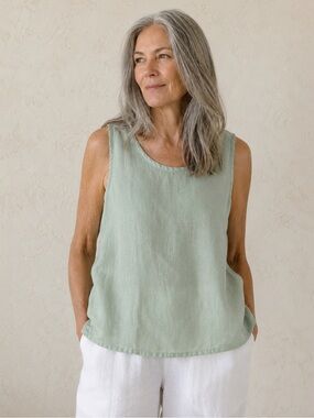 FLAX 100% Linen Relaxed Fit Top Sage Green